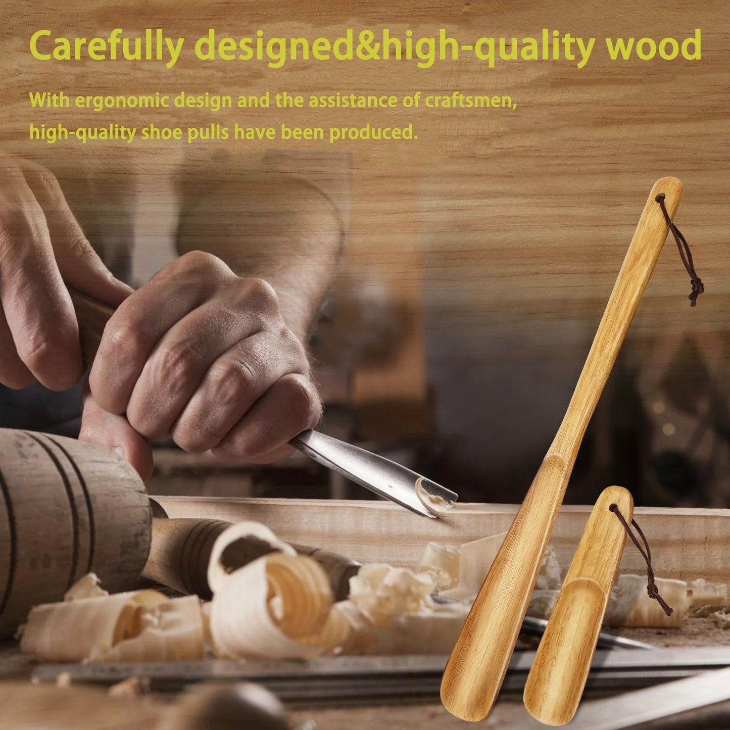 Set Of 2 Durable Wooden Shoe Horns  Long Handle Shoe Lifters 4