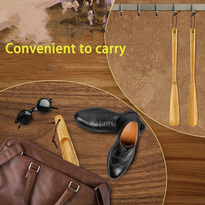 Set Of 2 Durable Wooden Shoe Horns  Long Handle Shoe Lifters 1