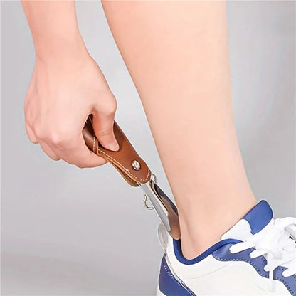 Portable Mini Metal Shoe Horn – Travel Shoehorn with Leather Handle for Keychain