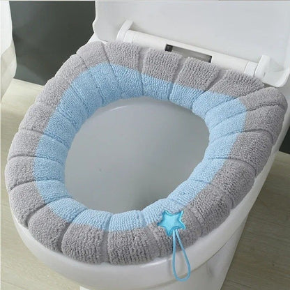 Soft Washable Winter Toilet Seat Cover with Handle | Bathroom Warmer