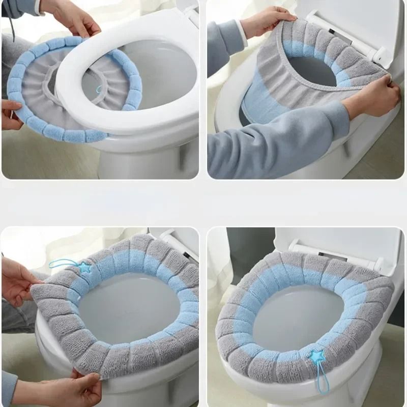 Soft Washable Winter Toilet Seat Cover With Handle  Bathroom Warmer 5