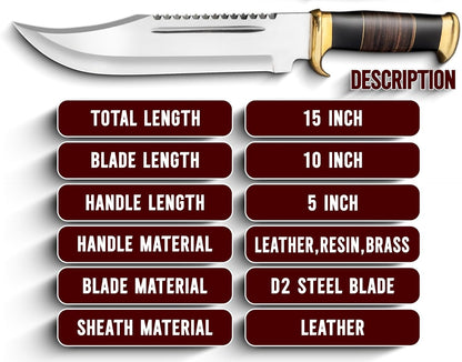 ALFARI 18 Inches D2 Bowie Knife Large Crocodile Dundee Bowie Knife Fixed Blade Hunting Knife With S 1
