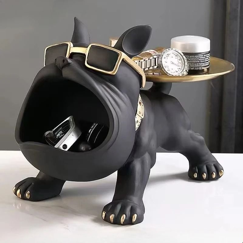 Bulldog Figurine Storage Box - Resin Dog Statue Ornament for Home Decor