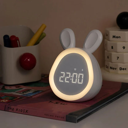 Cute Rabbit Alarm Clock with Night Light | Dimming LED Digital Alarm Clock for Bedroom