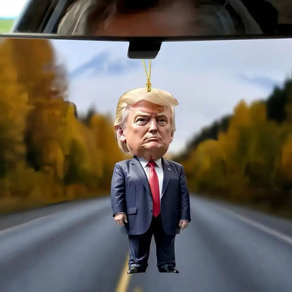 Trump-Inspired Acrylic Christmas Hanging Ornament for Car and Tree – Funny Cartoon Pendant, Perfect Holiday Gift