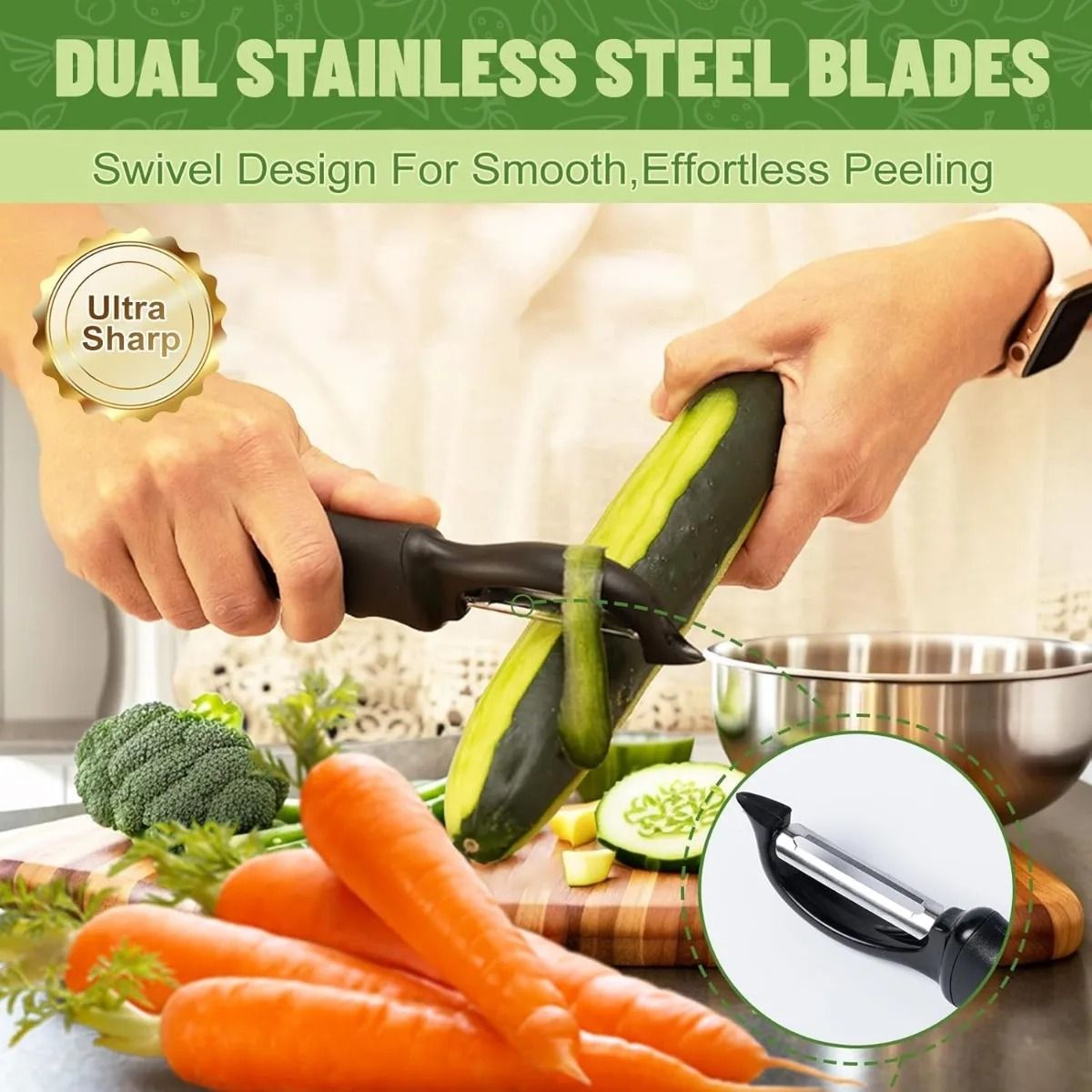 2PCS Swivel Vegetable Potato Peeler With Comfortable Handle  Efficient Veggie Fruit Peeler Set 1