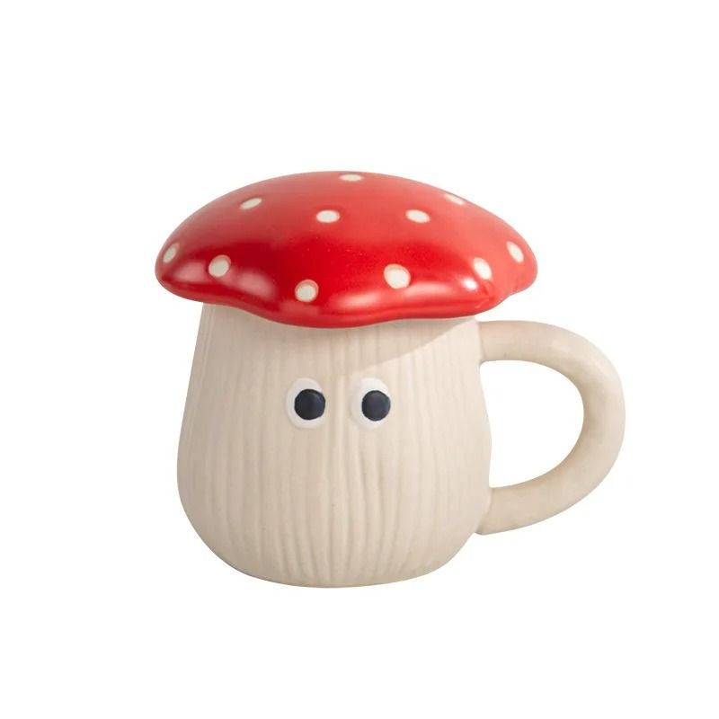 Creative Red Mushroom Ceramic Coffee Cup With Lid  Cute Cartoon Mug For Breakfast Milk Ideal Birthd 4