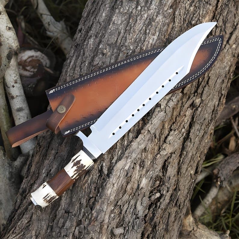 Handmade D2 Steel 16 Hunting Camping Bowie Knife With Stag Horn Handle EDC Fixed Blade knives for Camping,