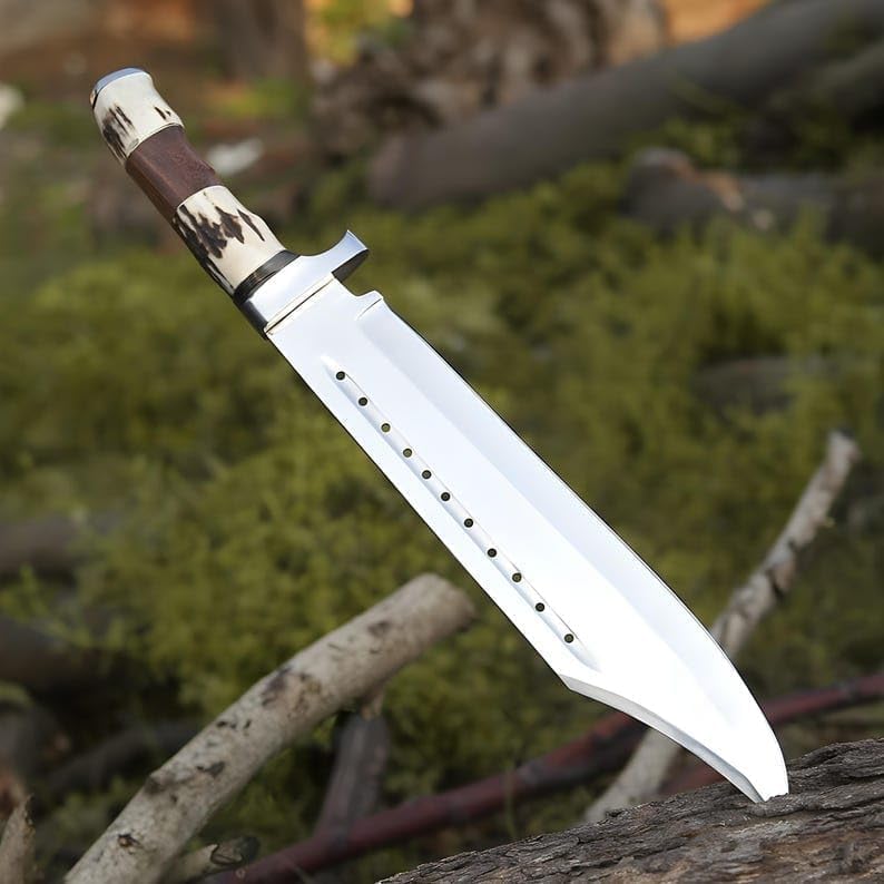 ALFARI Custom Handmade D2 Steel 16 Hunting Camping Bowie Knife With Stag Horn Handle EDC Fixed Blad 1