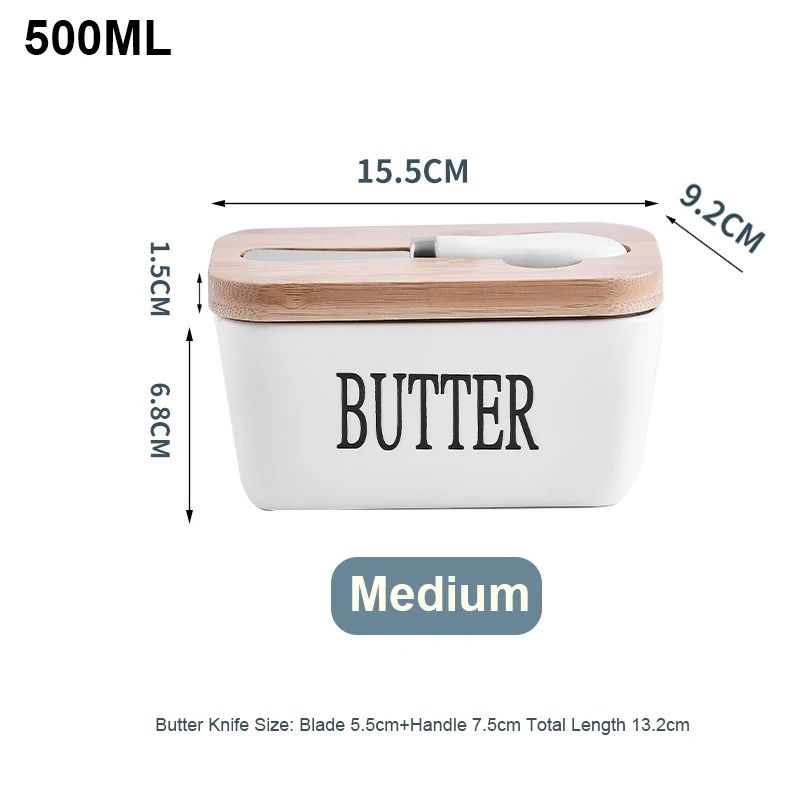 Ceramic Butter Dish With Bamboo Lid And Knife  Glossy Finish Butter Keeper For Countertop Cheese St 5