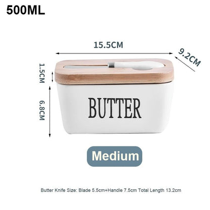 Ceramic Butter Dish With Bamboo Lid And Knife  Glossy Finish Butter Keeper For Countertop Cheese St 5