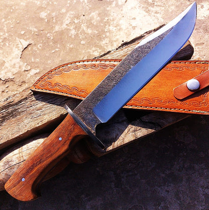 Custom Handmade Bowie Knife Carbon Steel Full Tang Hunting Knife Wood Handle