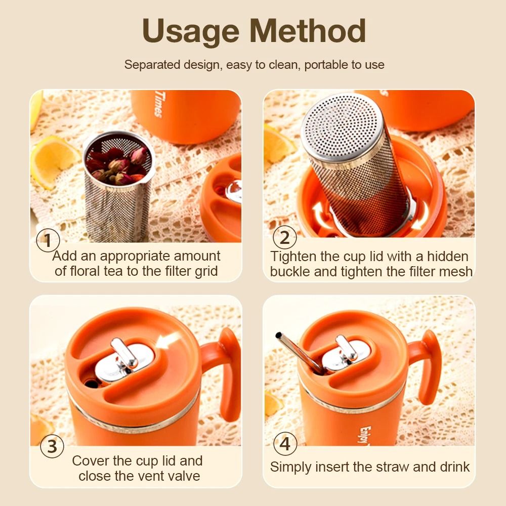 500ML Stainless Steel Tea Infuser Mug With Lid  Ideal For Office And Travel 3
