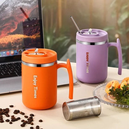 500ML Stainless Steel Tea Infuser Mug with Lid – Ideal for Office and Travel