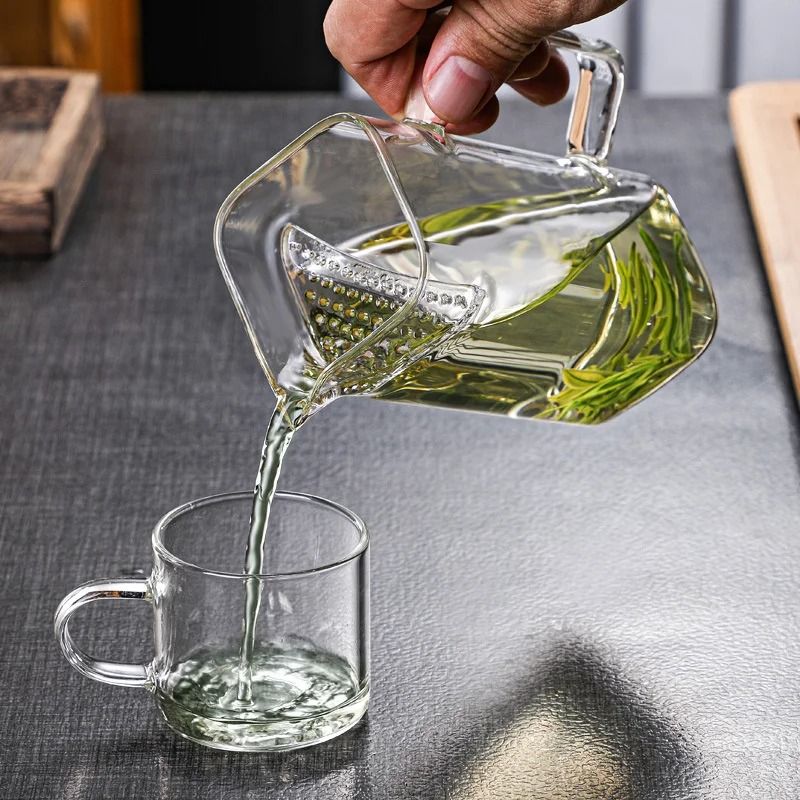 Square Mouth High Borosilicate Glass Tea Pitcher – Heat-Resistant Glass Tea Infuser Mug