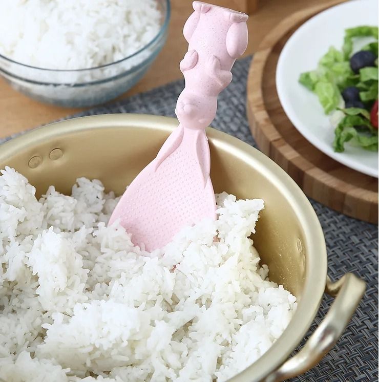 Cute Rabbit NonStick Standing Rice Spoon  Straw Bunny Rice Paddle For Kitchen Use 3