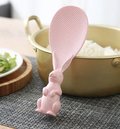 Cute Rabbit Non-Stick Standing Rice Spoon – Straw Bunny Rice Paddle for Kitchen Use