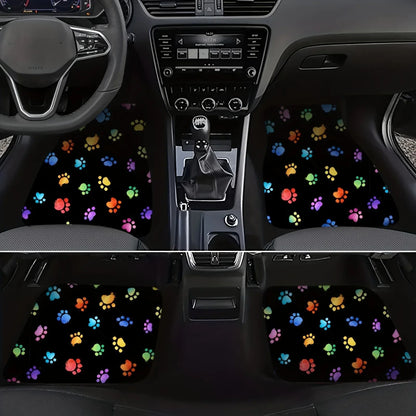 4Pcs Universal Fit Non-Slip Car Floor Mats with Dog Paw Pattern – Easy Clean Artificial Leather Auto Accessories