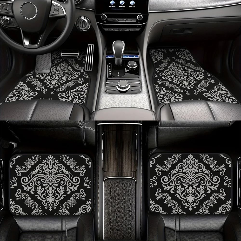 4pcs Retro European-Style Floral Car Floor Mats – Non-Slip, Easy-Clean Universal Fit for Cars & SUVs
