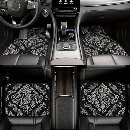 4pcs Retro European-Style Floral Car Floor Mats – Non-Slip, Easy-Clean Universal Fit for Cars & SUVs