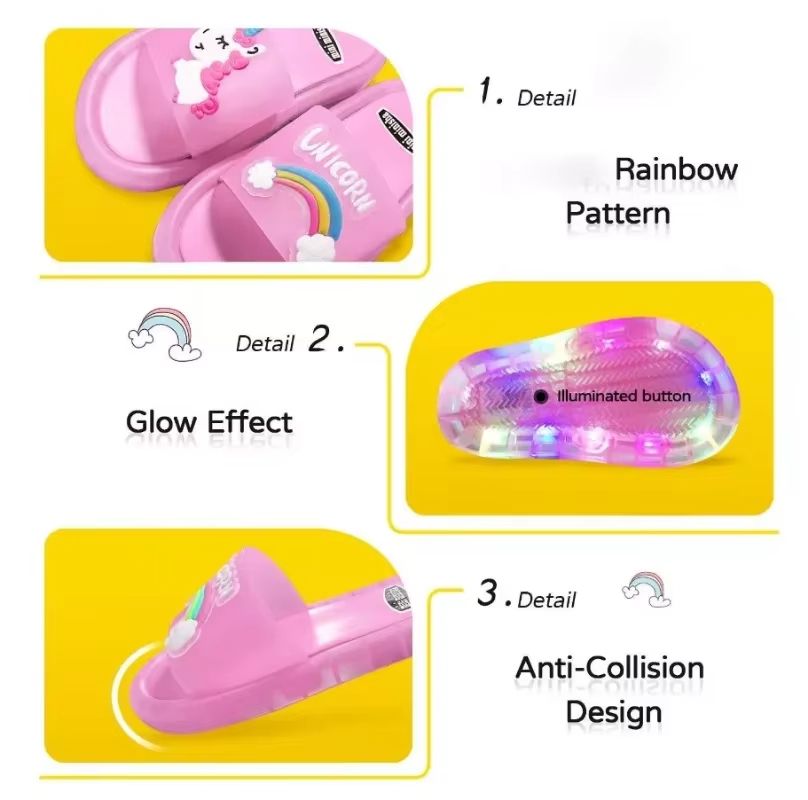 Childrens Unicorn Animals Prints Shoes Lighted Fashion Slippers 2