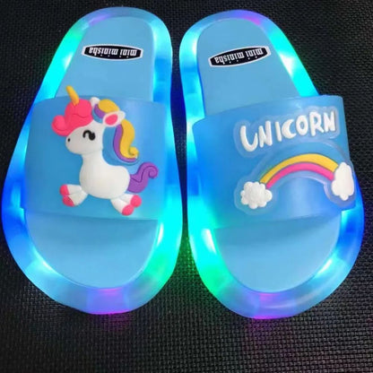 Childrens Unicorn Animals Prints Shoes Lighted Fashion Slippers 4