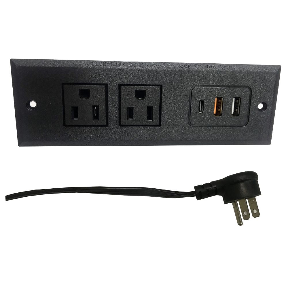 Compact 3USB Type C Hidden Strip Socket with 2 Outlets US Standard Table Power Socket