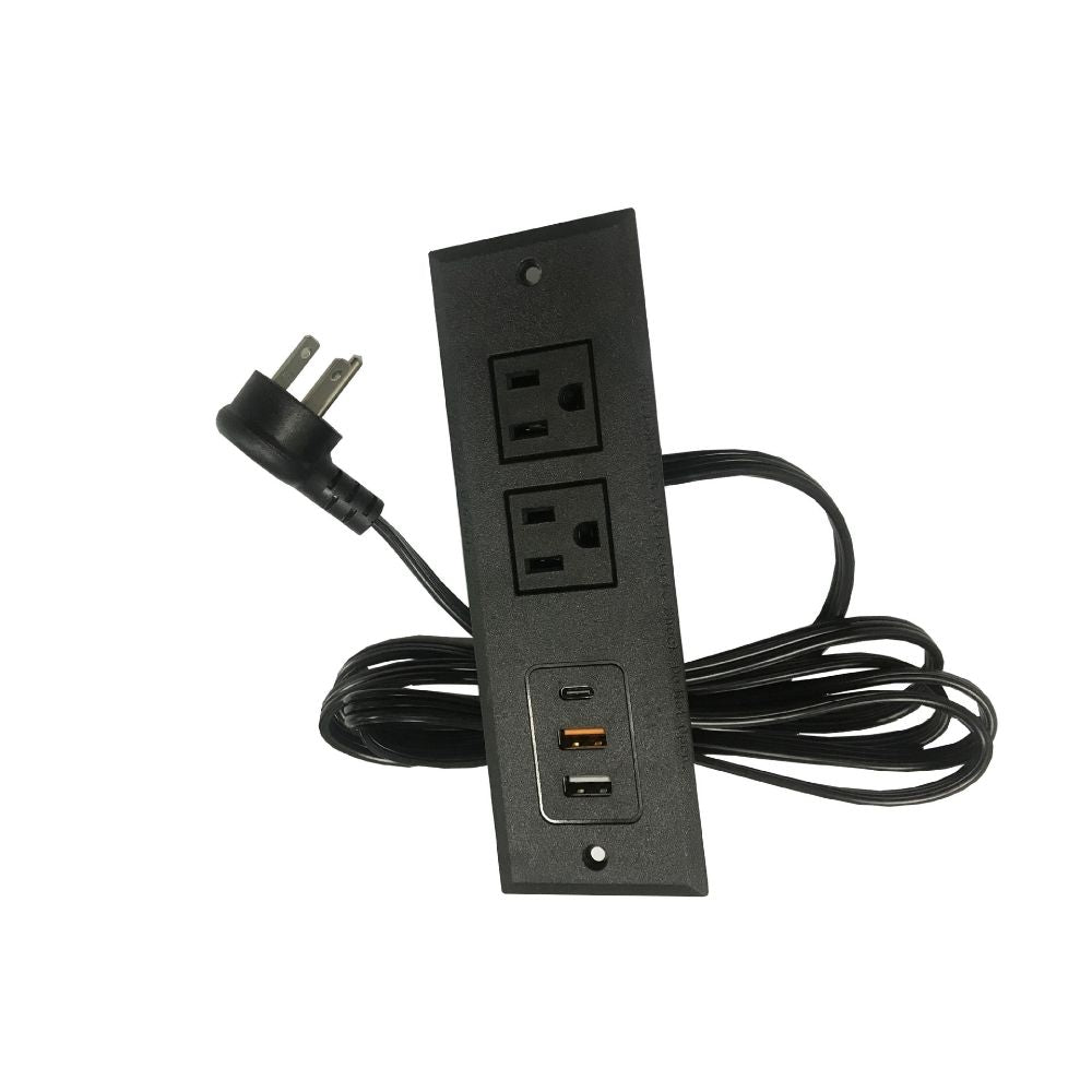 Compact 3USB Type C Hidden Strip Socket with 2 Outlets US Standard Table Power Socket