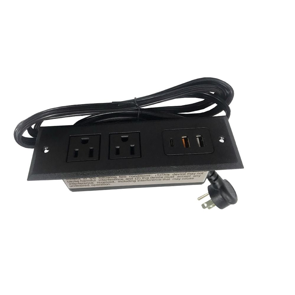Compact 3USB Type C Hidden Strip Socket with 2 Outlets US Standard Table Power Socket
