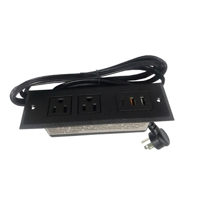 Compact 3USB Type C Hidden Strip Socket with 2 Outlets US Standard Table Power Socket