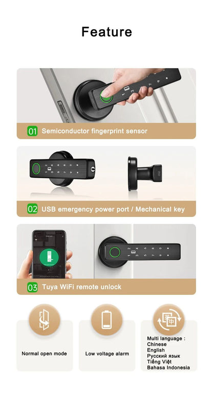 WiFi Remote Control Smart Fingerprint Lock For Indoor Wooden  Metal Doors 6