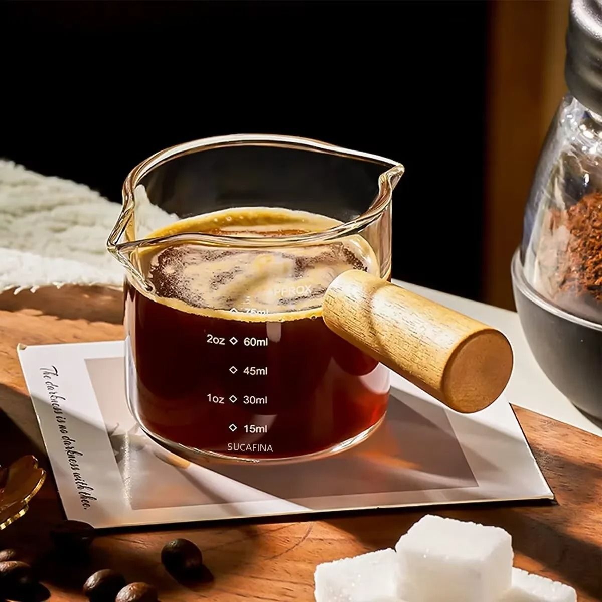 75ml HeatResistant Glass Measuring Cup With Wooden Handle  Ideal For Espresso Coffee And Baking 10