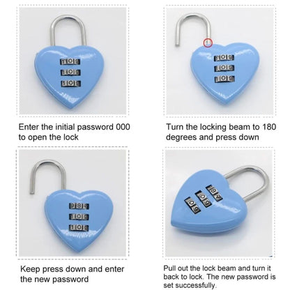Love Lock Heart Shaped Resettable 3Digit Code Mini Padlock For Bags Diaries And Gifts 5