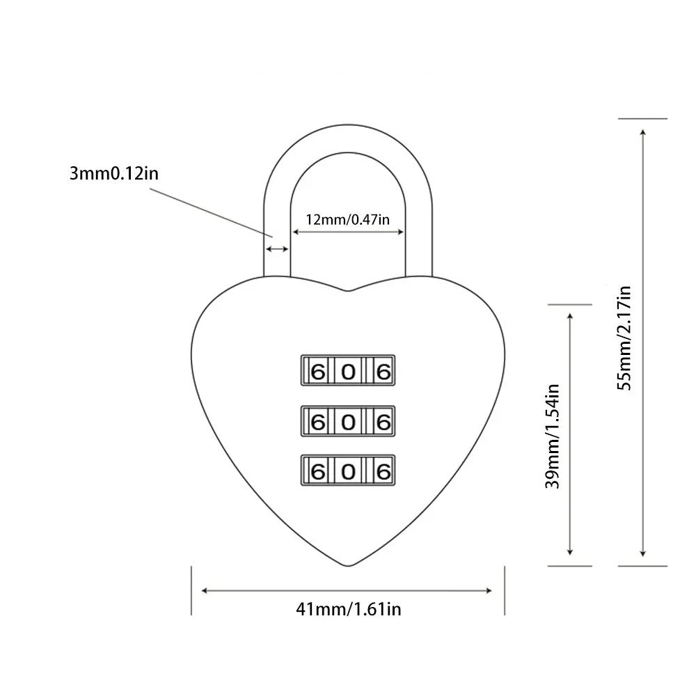 Love Lock Heart Shaped Resettable 3Digit Code Mini Padlock For Bags Diaries And Gifts 7