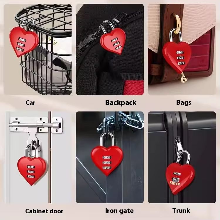 Love Lock Heart Shaped Resettable 3Digit Code Mini Padlock For Bags Diaries And Gifts 2