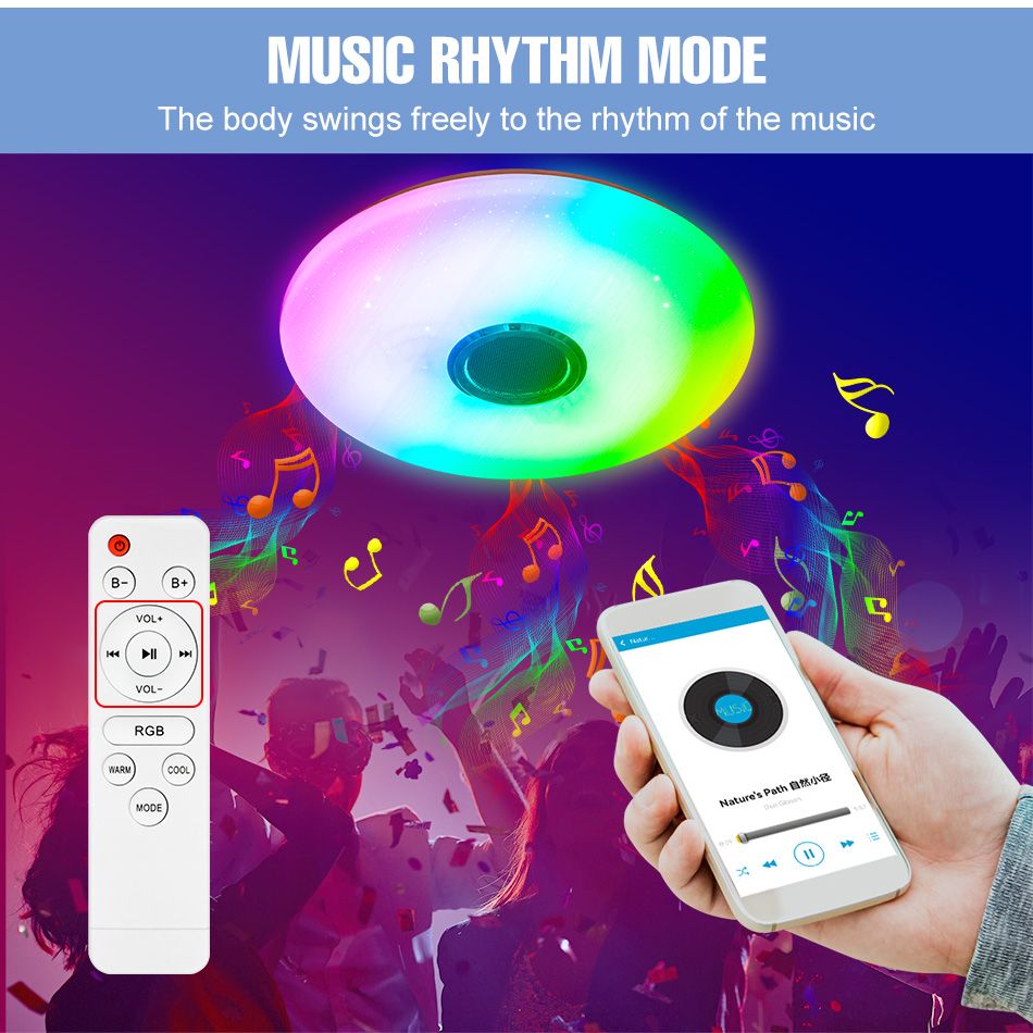 Smart RGB LED Ceiling Light with Bluetooth Speaker  Remote