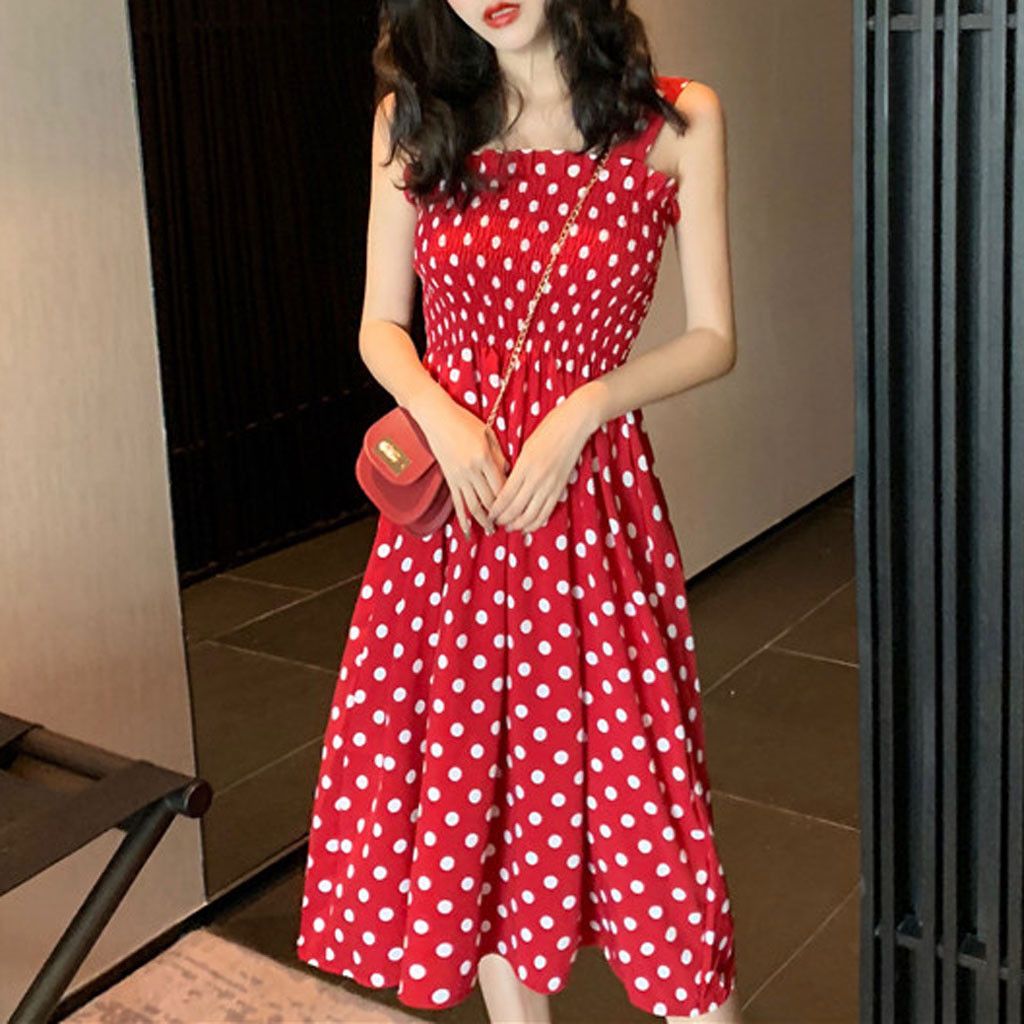 Womens Loose Polka Dot Dress None Sleeve Casual Sweet Summer Dress
