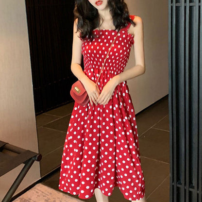 Womens Loose Polka Dot Dress None Sleeve Casual Sweet Summer Dress