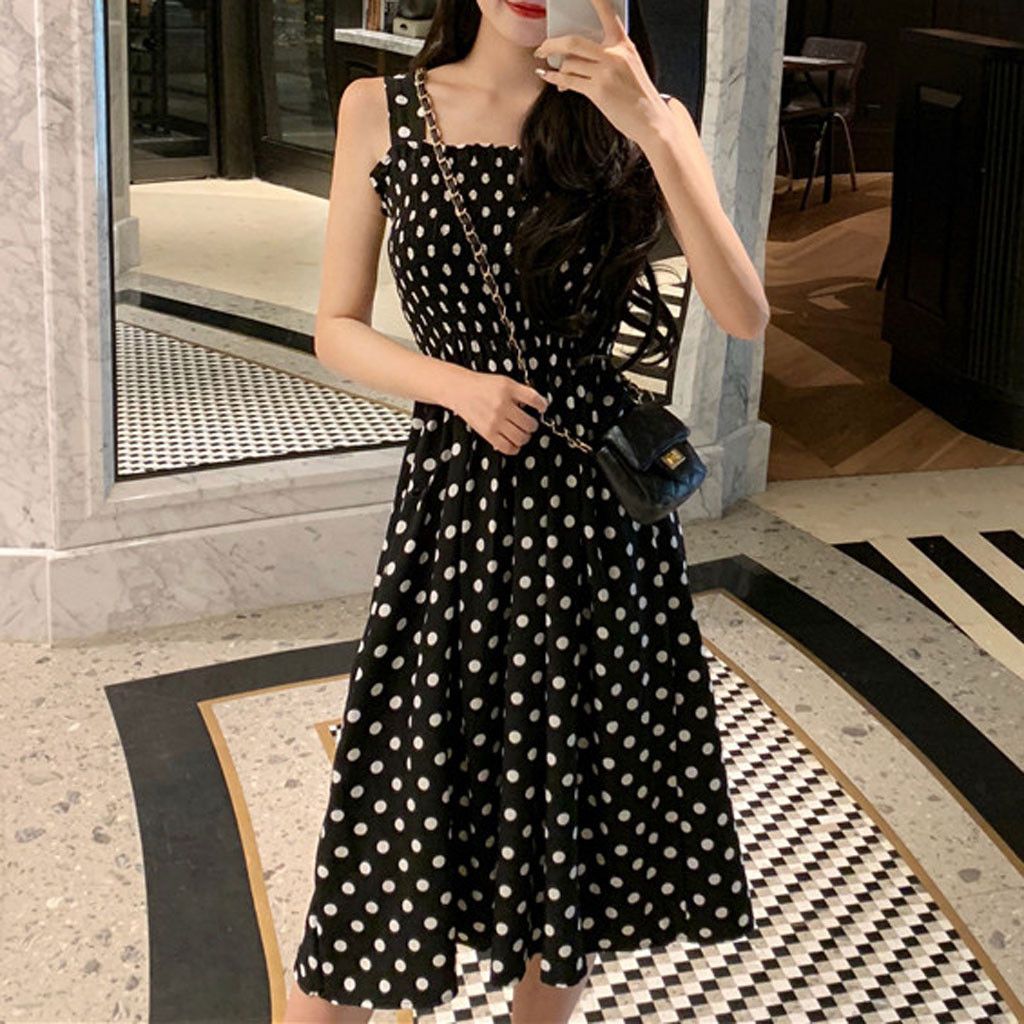Womens Loose Polka Dot Dress None Sleeve Casual Sweet Summer Dress