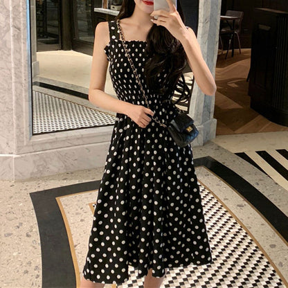 Womens Loose Polka Dot Dress None Sleeve Casual Sweet Summer Dress