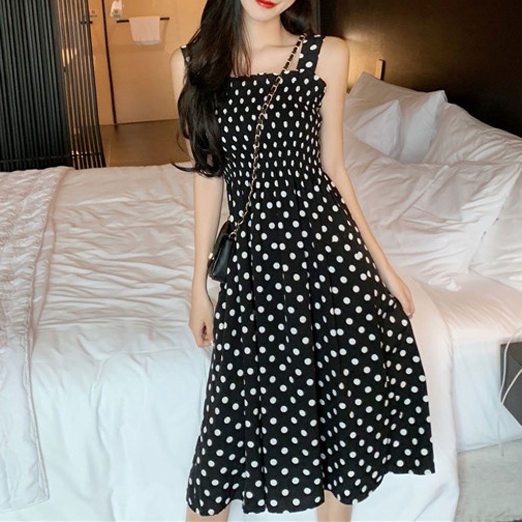 Womens Loose Polka Dot Dress None Sleeve Casual Sweet Summer Dress