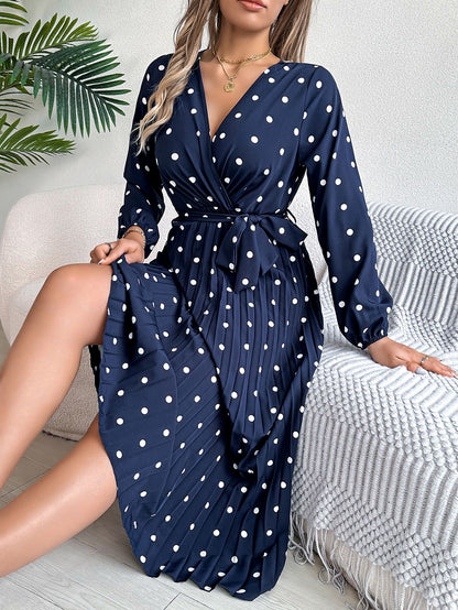 Elegant V Neck Polka Dot Swing Dress Casual Sweet Dress For Women 1