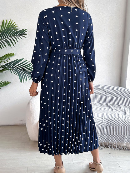 Elegant V Neck Polka Dot Swing Dress Casual Sweet Dress For Women 3