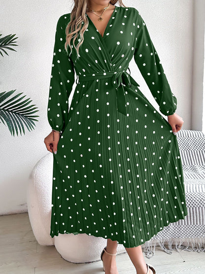 Elegant V Neck Polka Dot Swing Dress Casual Sweet Dress For Women 6