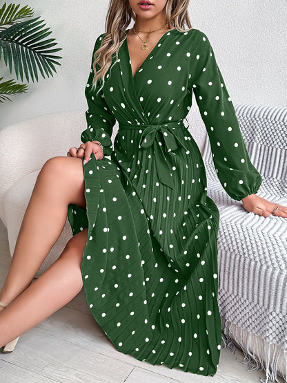 Elegant V Neck Polka Dot Swing Dress Casual Sweet Dress For Women 2