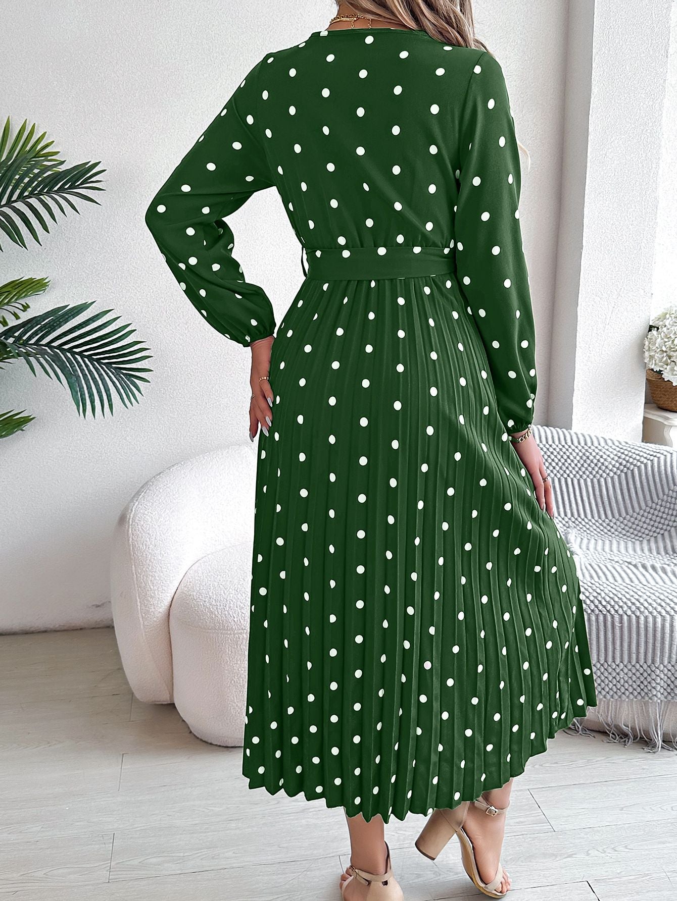 Elegant V Neck Polka Dot Swing Dress Casual Sweet Dress For Women 8