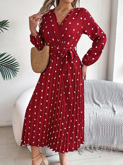 Elegant V Neck Polka Dot Swing Dress Casual Sweet Dress For Women 10