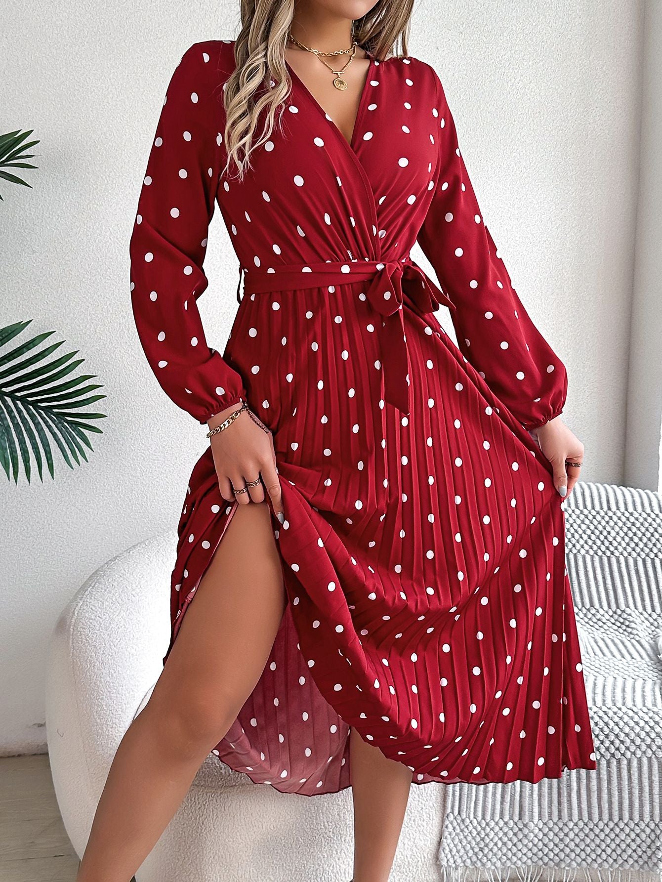 Elegant V Neck Polka Dot Swing Dress Casual Sweet Dress For Women 11