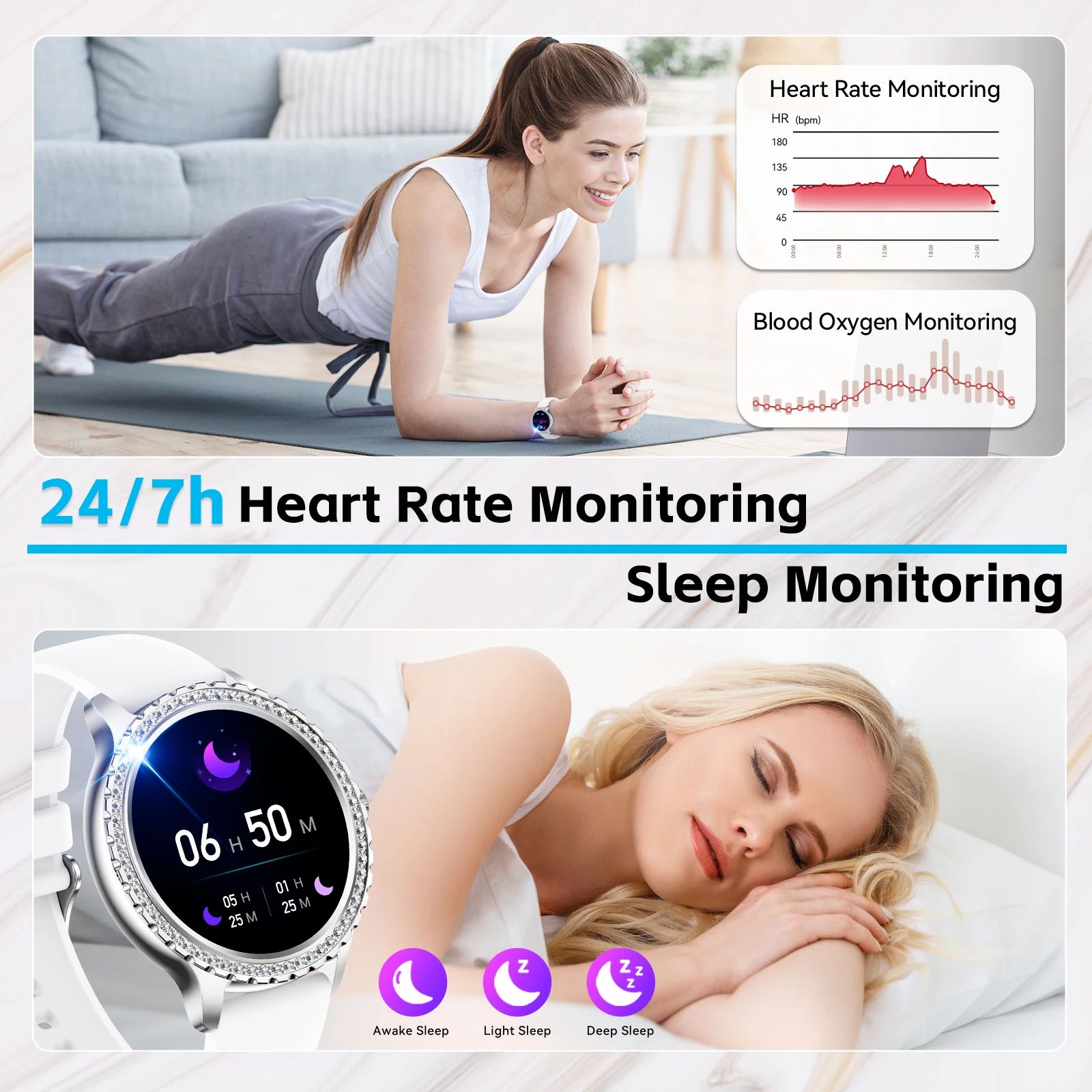 Womens Smartwatch with Heart Rate  Sleep Monitor Fitness Tracker Pedometer for Android  iPhone 1