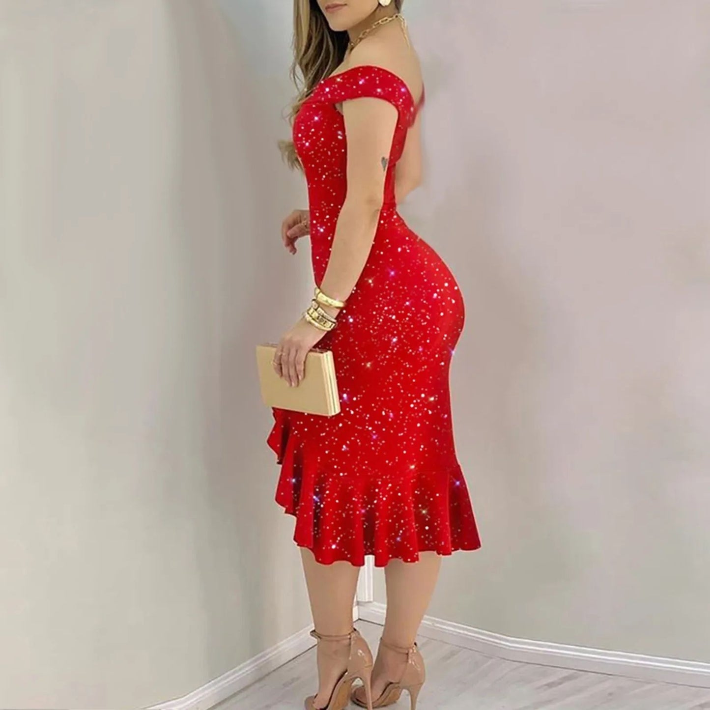 Women Fashion Sexy Summer Off Shoulder Elegant Dress Ruched Party Dress for Women 7